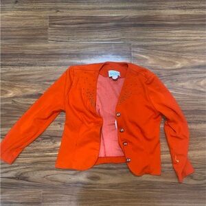Bright orange red vintage sheri martin shirt jacket with metallic detailing